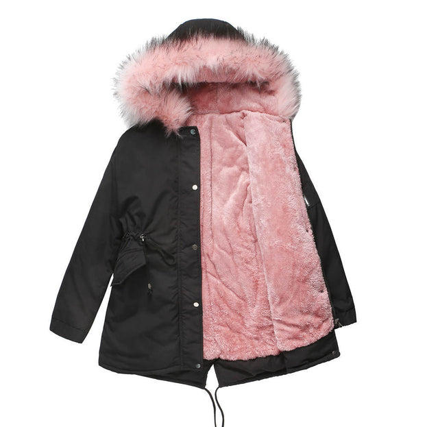 Mid-Length Hooded Winter Warm Plus Velvet Coat Cotton Clothing