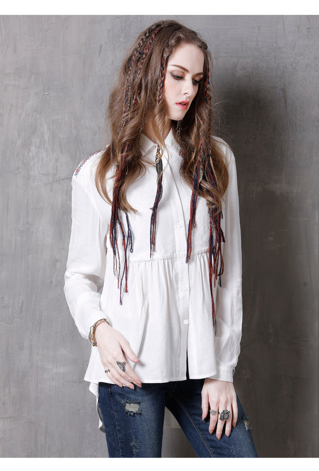 New Embroidered Vintage Lapel Irregular Plus Size Shirt