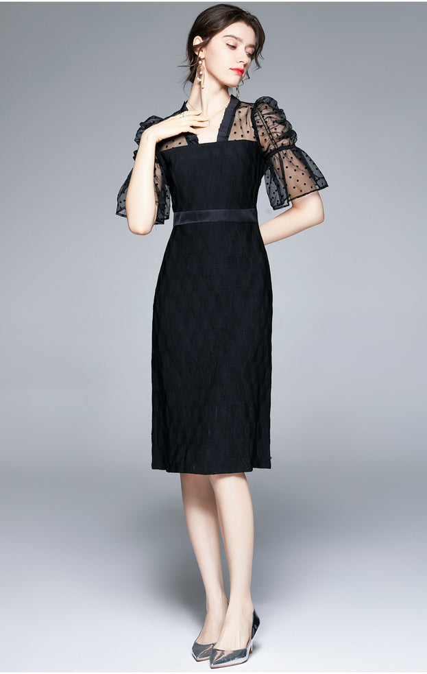 Elegant Polka Dot Retro Heavy Work Dress