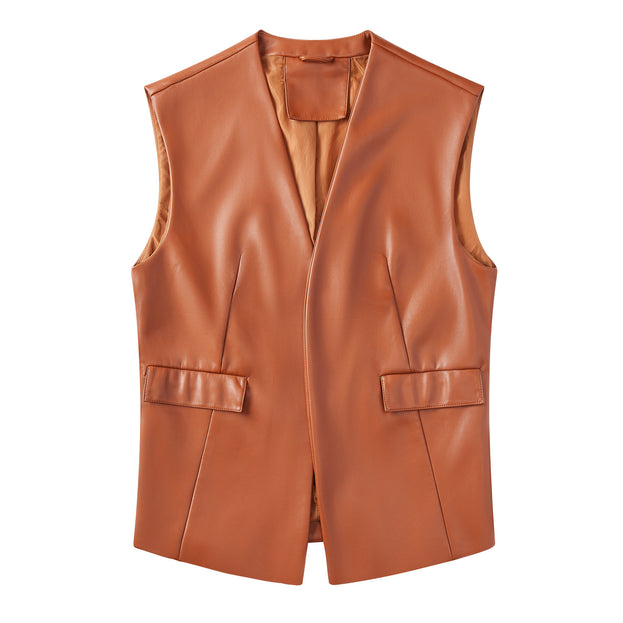 Sleeveless PU Leather Vest Loose Large Size Women's Vest Amazon Cardigan