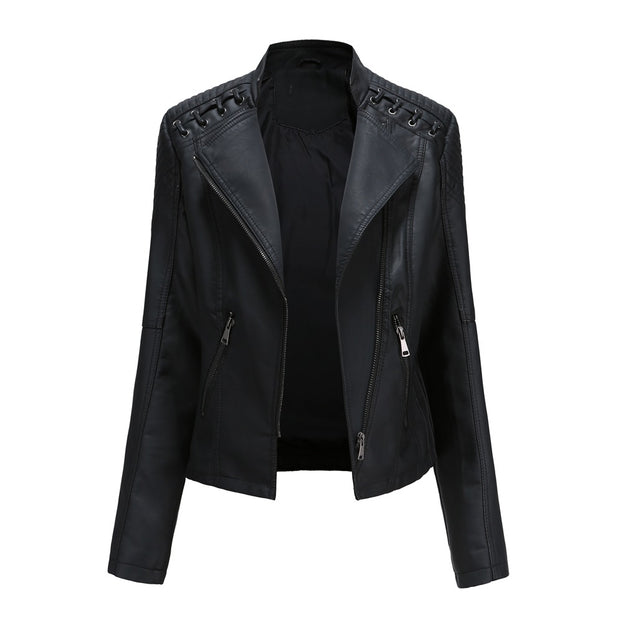 Leather Women's Short Jacket Slim Thin Leather Coat Women's Motorcycle Suit