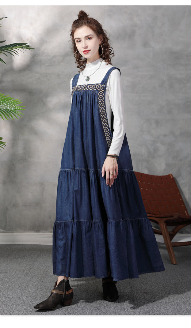 Loose Vintage Embroidery Patchwork Large Swing Dress