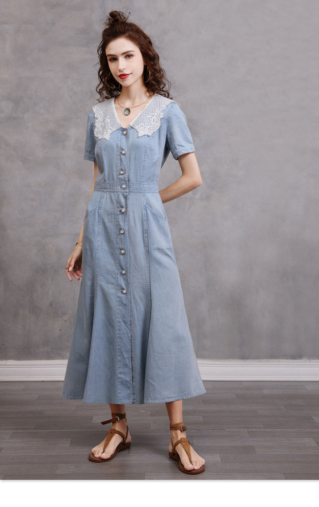 French Vintage Embroidery Summer New Short Sleeved Dress
