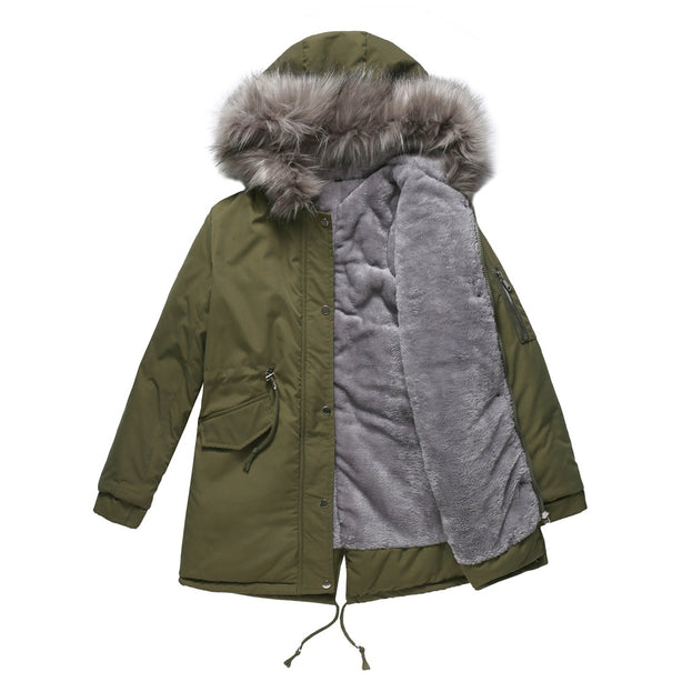 Mid-Length Hooded Winter Warm Plus Velvet Coat Cotton Clothing