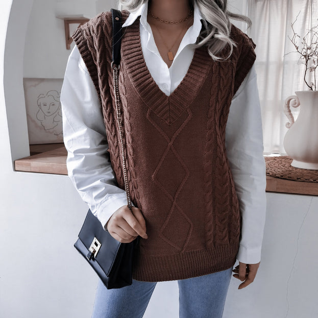 V-Neck Casual Loose Knitted Vest Sweater Vest