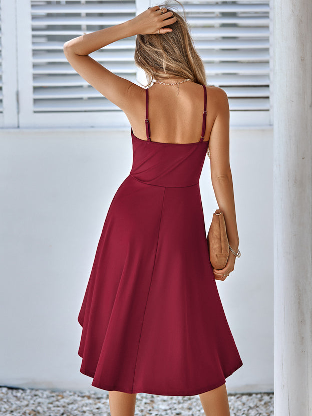 Solid Color Casual Flounder Suspender Dress