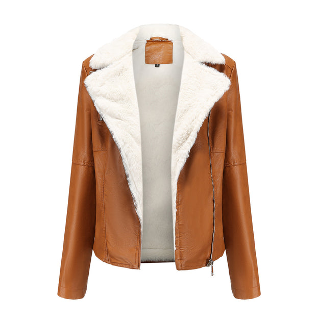 New Fur All-in-One Fur Coat Women Plus Velvet Long Sleeve Warm Coat