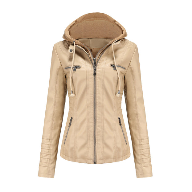 Leather Jacket Two-Piece Set Detachable Large Size Leather Coat Female Spring and Autumn Coat PU
