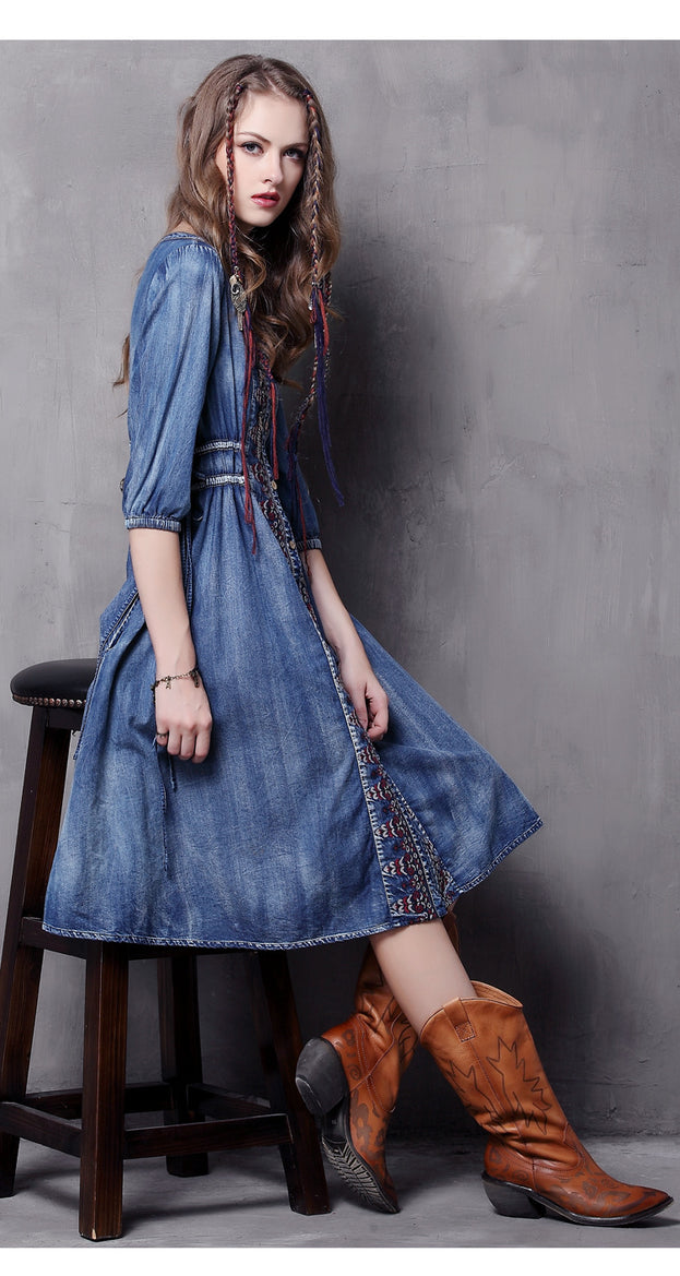 New Vintage Denim Embroidered Dress for 2023