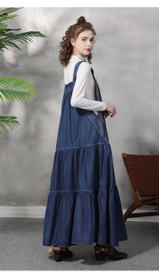 Loose Vintage Embroidery Patchwork Large Swing Dress