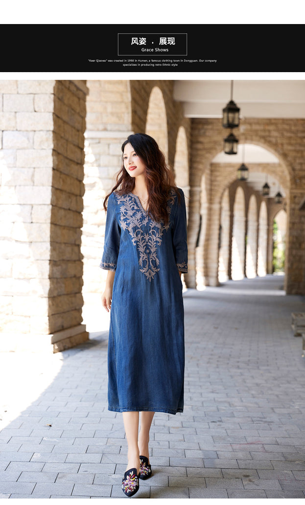 New Heavy Industry Embroidery Denim Long Skirt