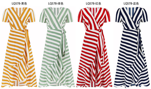 Fashion Slim Temperament Striped Large Swing Dress