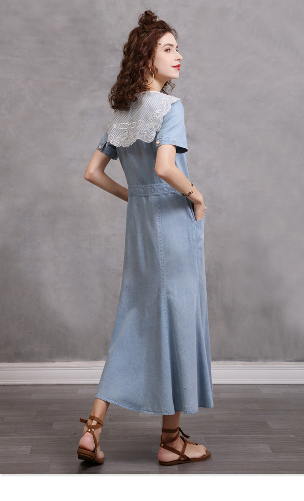 French Vintage Embroidery Summer New Short Sleeved Dress