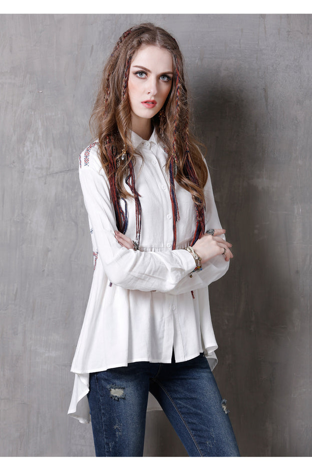 New Embroidered Vintage Lapel Irregular Plus Size Shirt