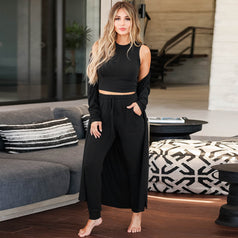 New Fashion Knitted Three Suit Women's Knitted Slim Temperament Vest Trousers Sports Suit Pants