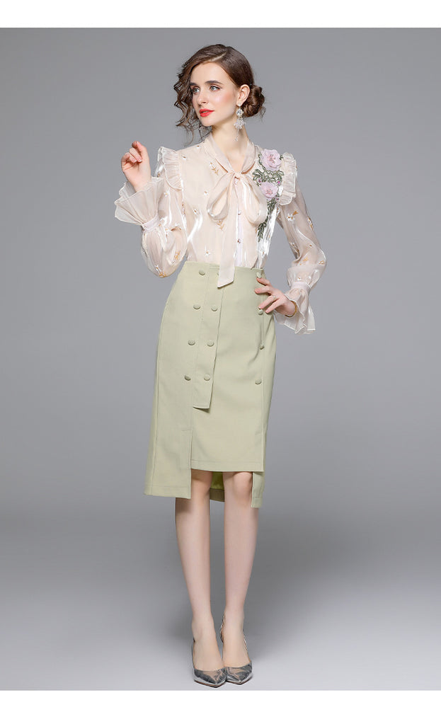 Shirt + Green Fanny Pack Hip Skirt Two-Piece Suit