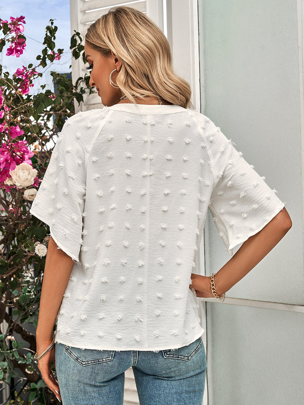 New V-Neck Solid Color Hairball Top