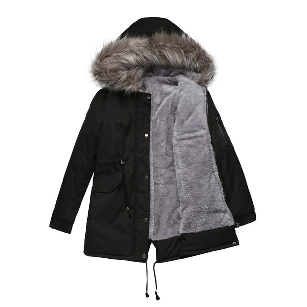 Mid-Length Hooded Winter Warm Plus Velvet Coat Cotton Clothing