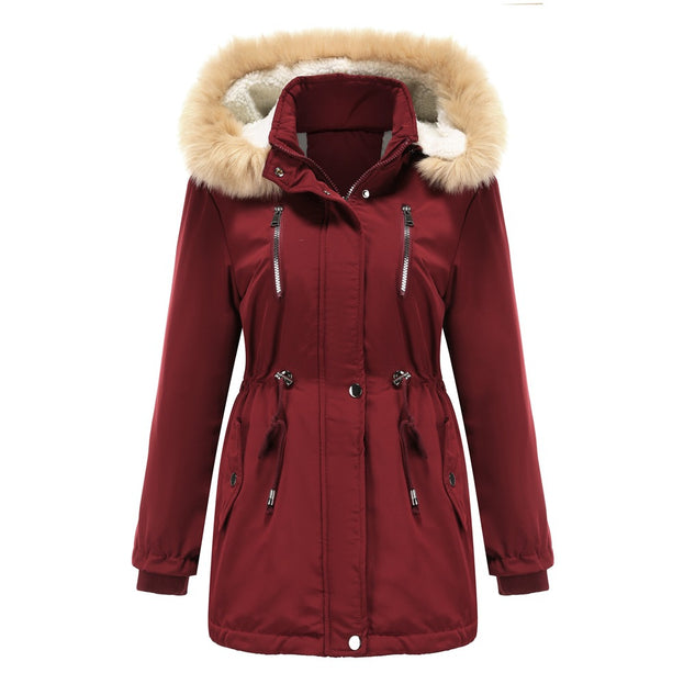 Thickened Lamb Wool Padded Coat Women Loose Women's Padded Suit Detachable Cap Plus Velvet Coat