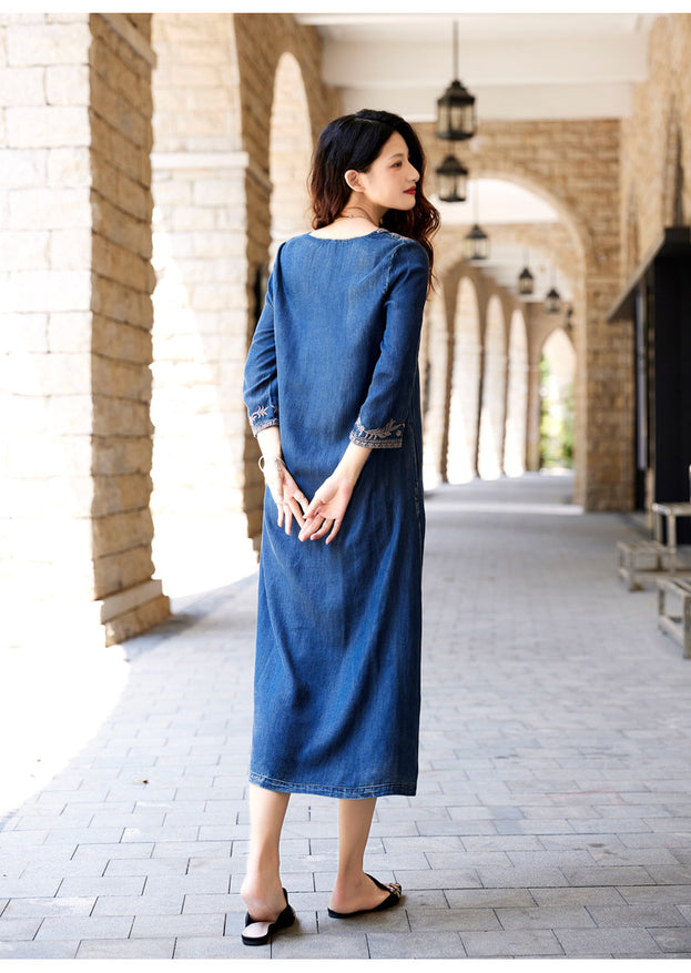 New Heavy Industry Embroidery Denim Long Skirt