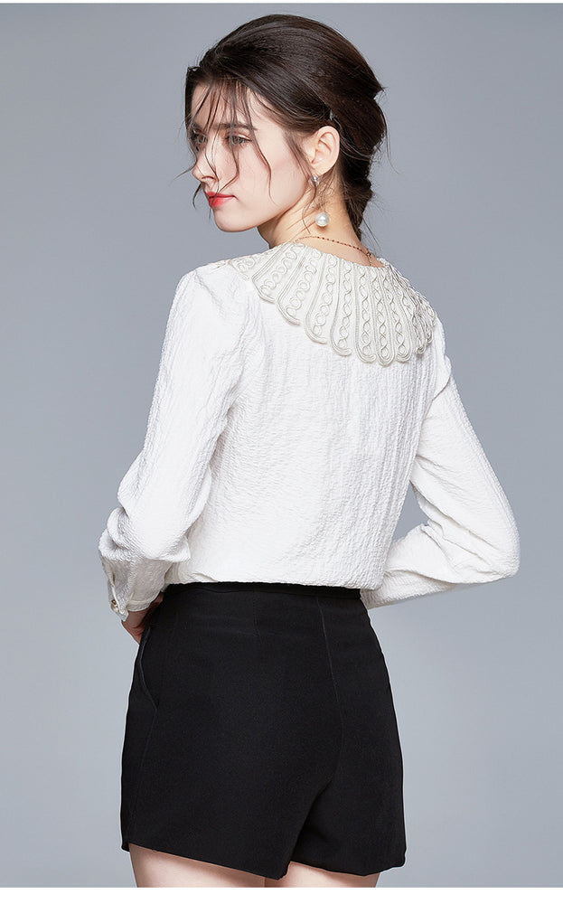 White Shirt Western Style Top + Trouser Skirt Two-Piece Suit