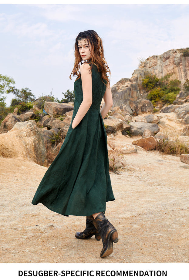 Summer's New Vintage Sleeveless Dress with Large Swing Lapels