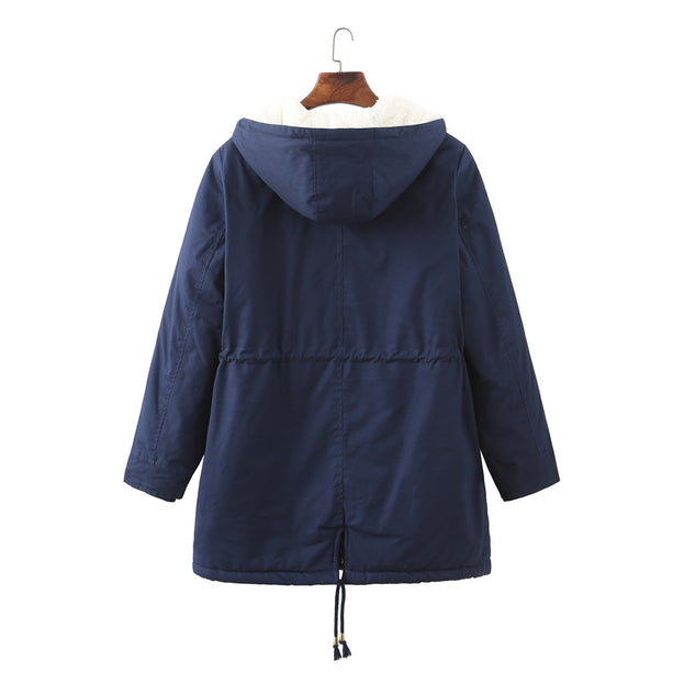 Women's Medium Length Coat with Velvet