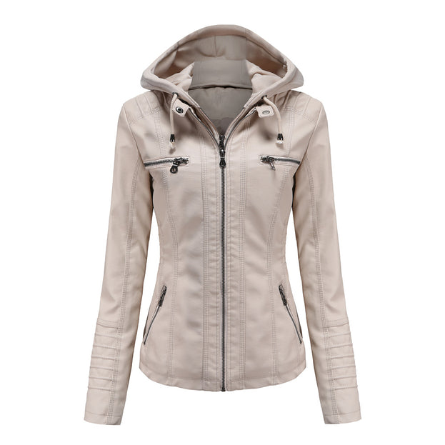 Leather Jacket Two-Piece Set Detachable Large Size Leather Coat Female Spring and Autumn Coat PU