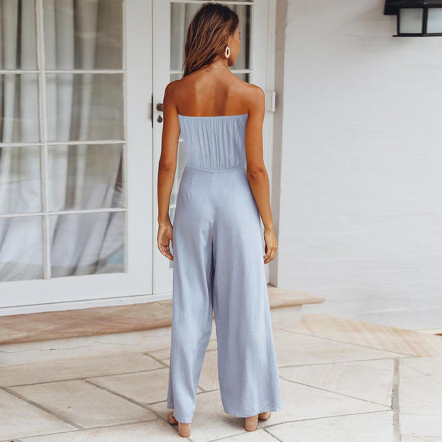 Summer New Casual Fashion Suit Sexy Backless Slim Jumpsuit