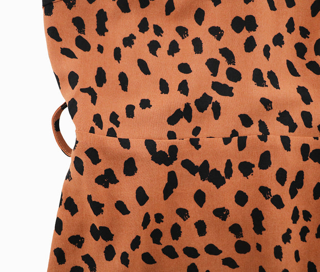 V-Neck Ruffle Short Sleeved Leopard Print Skirt with Irregular Hem Dress