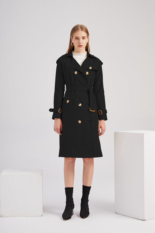 Long Waist Tucked Cotton Fashion Coat Long Sleeve Lapel Trench Coat
