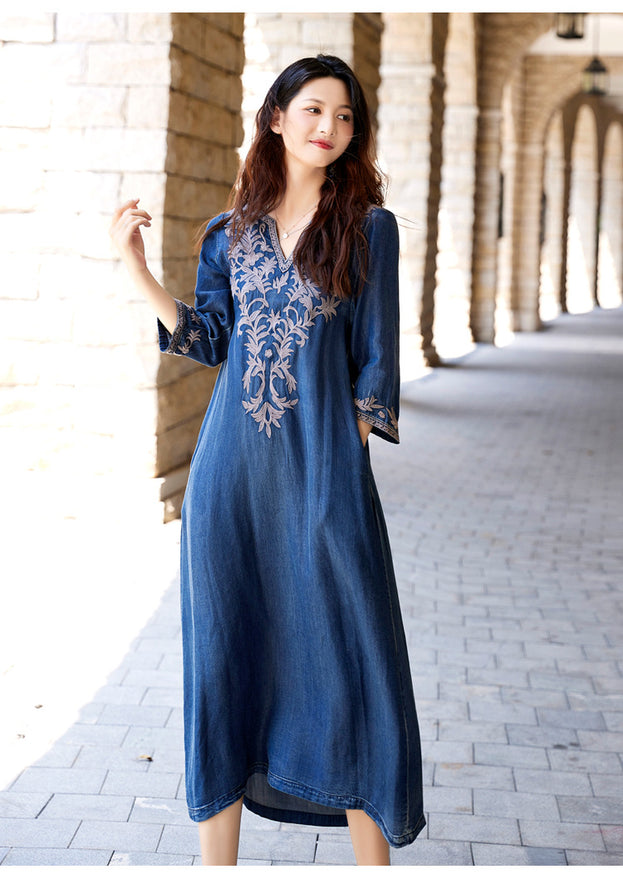 New Heavy Industry Embroidery Denim Long Skirt
