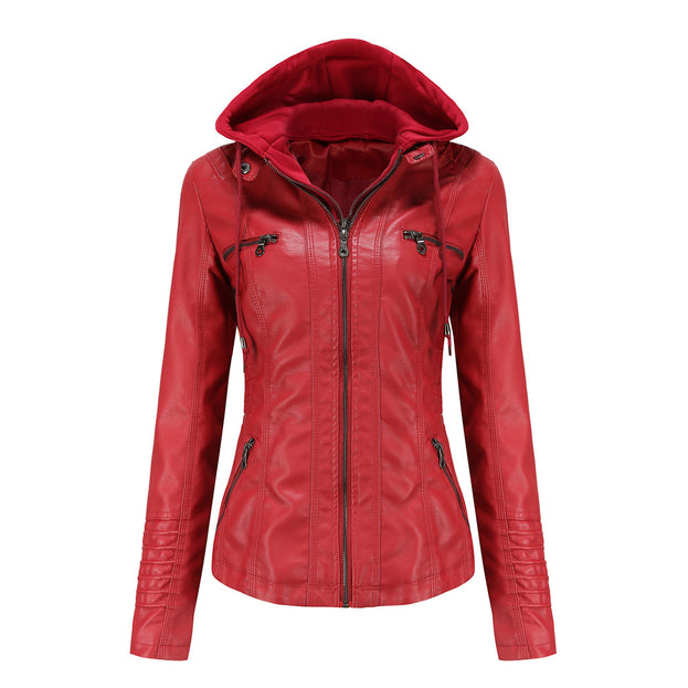 Leather Jacket Two-Piece Set Detachable Large Size Leather Coat Female Spring and Autumn Coat PU