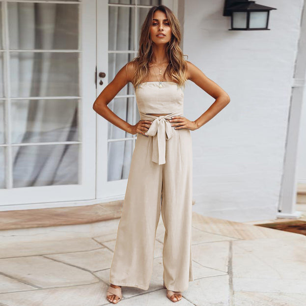 Summer New Casual Fashion Suit Sexy Backless Slim Jumpsuit