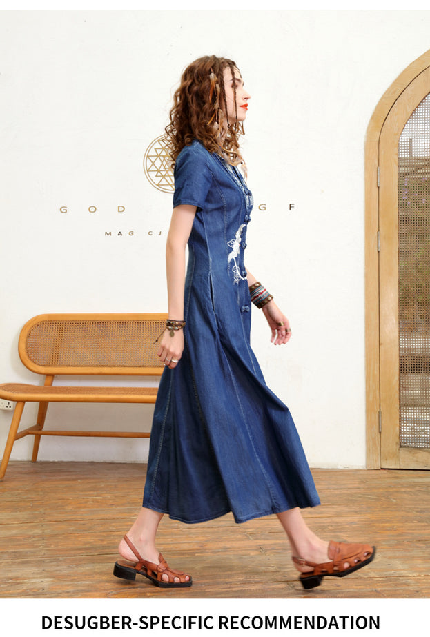 Embroidered Bodice Dress for Slimming