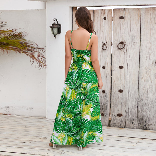 New Boho Print Maxi Skirt Sexy V-Neck Halter Dress