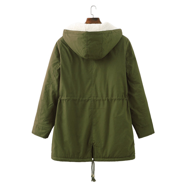 Women's Medium Length Coat with Velvet