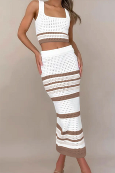Square Collar Striped Hollow Suit Short Vest Slit Dress