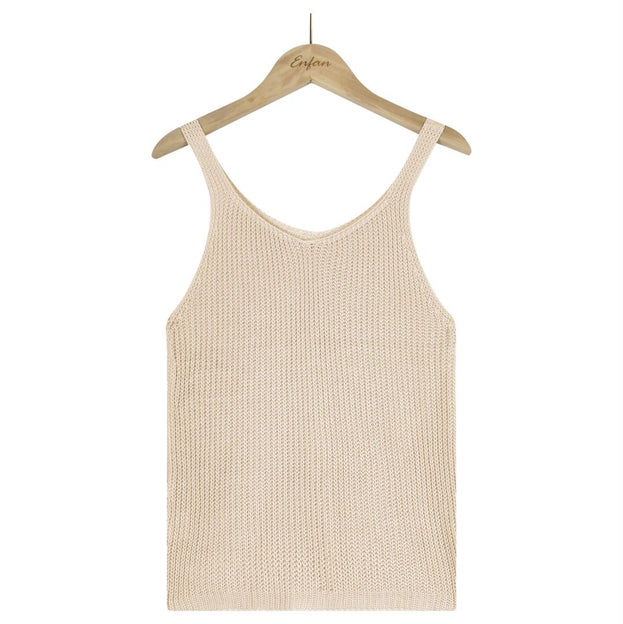 Fashion Solid Color Camisole V Neck Ice Silk Knitted Sweater Women