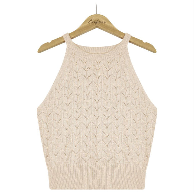 Casual Knitted Design Solid Color Top Slim Vest
