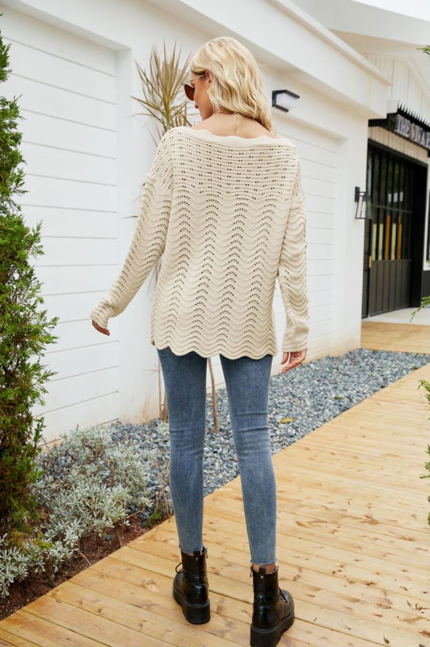 Women's Solid Color Hollow Pullover Lace Knitted Sweater Off the Shoulders