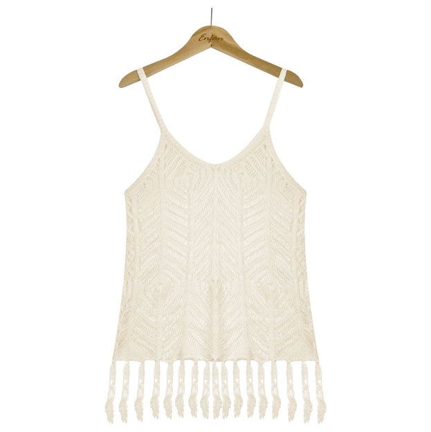 Sexy Hollow Solid Color Camisole Blouse Beach Vest Women's Clothing