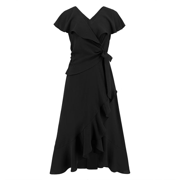 Flowering Lotus Leaf Large Swing V-Neck Dress
