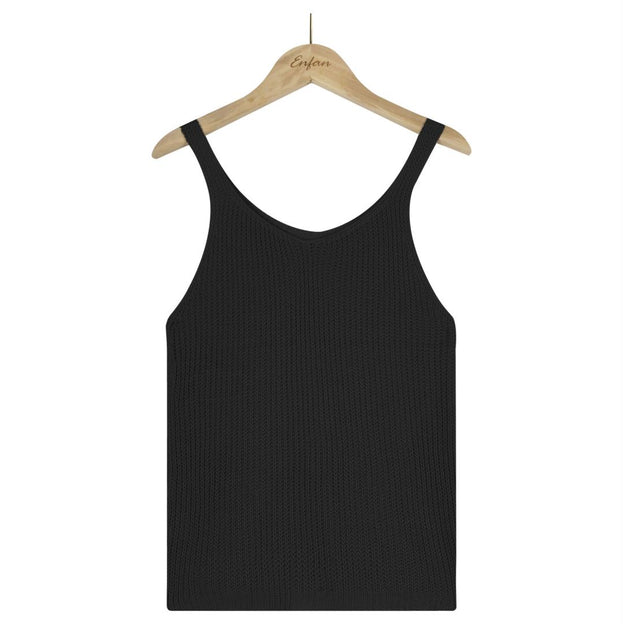 Fashion Solid Color Camisole V Neck Ice Silk Knitted Sweater Women