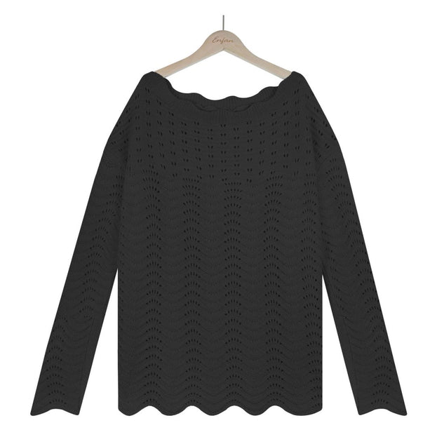 Women's Solid Color Hollow Pullover Lace Knitted Sweater Off the Shoulders
