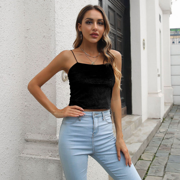 Velvet Short Camisole Women's Retro Bottoming Top