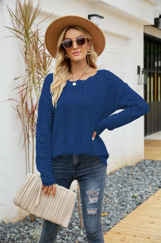 Women's Solid Color Hollow Pullover Lace Knitted Sweater Off the Shoulders