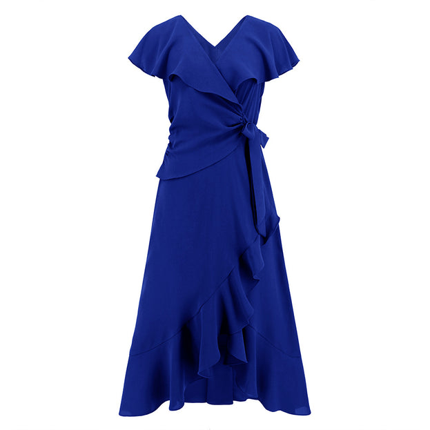 Flowering Lotus Leaf Large Swing V-Neck Dress