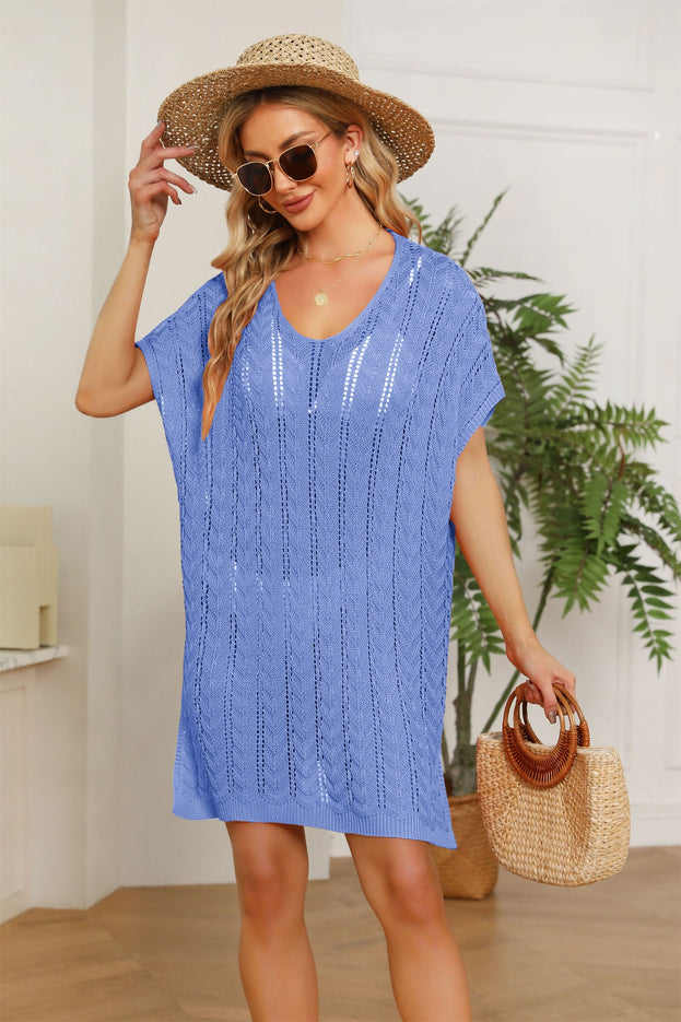 V-Neck Solid Color Hollow Beach Skirt Foreign Trade Loose Plus Size Blouse