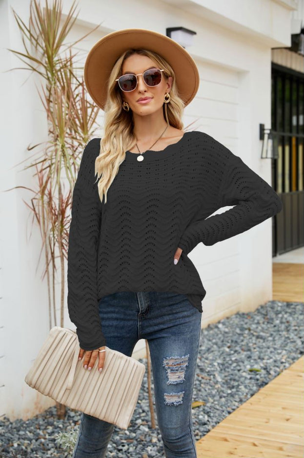 Women's Solid Color Hollow Pullover Lace Knitted Sweater Off the Shoulders
